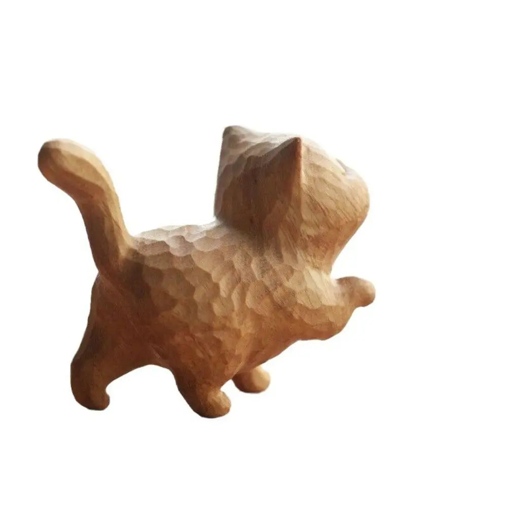 Cat Model Crafts Hand-carved Wooden Cat Statue Cute Tiny Cat Sculpture Creative Cartoon Animal Figurine Kids Gifts