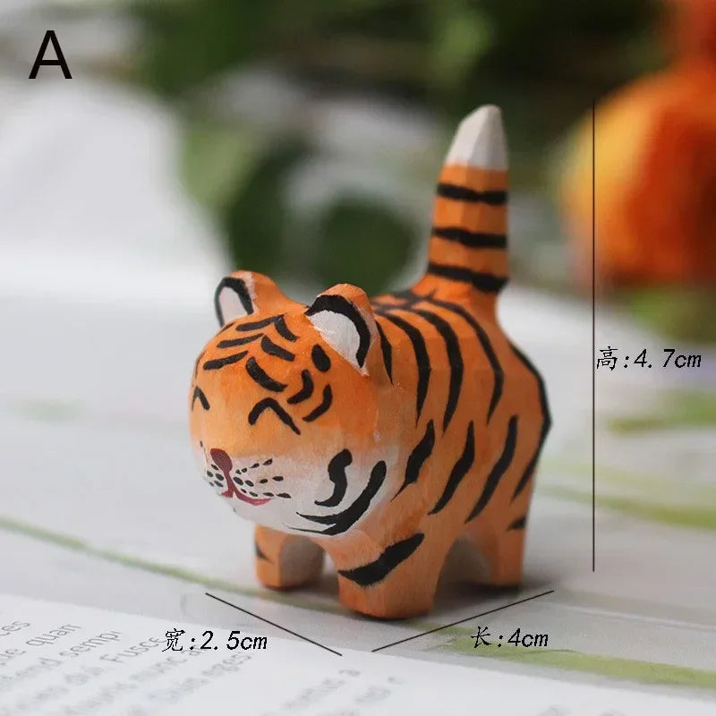 Handmade Wood Carving Kitten Ornaments Small Animal Creative Desktop Wood Cat Decoration Crafts