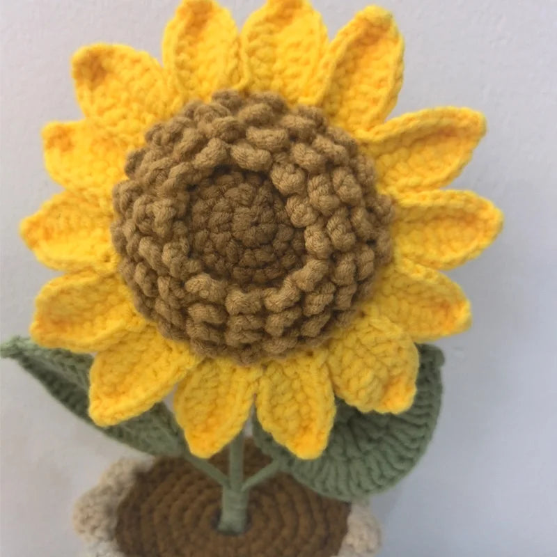 Hand-knitted Flower Crochet Sunflower Coconut tree Fake Bouquet Artificial Flowers For Home Table Decor Flower Kid Home Deco