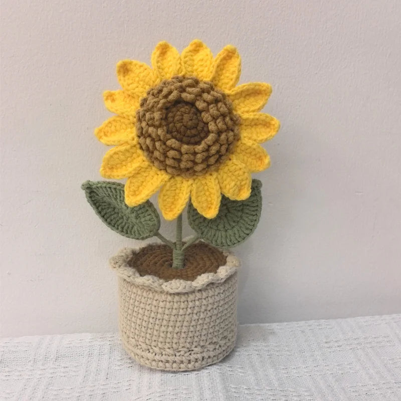 Hand-knitted Flower Crochet Sunflower Coconut tree Fake Bouquet Artificial Flowers For Home Table Decor Flower Kid Home Deco
