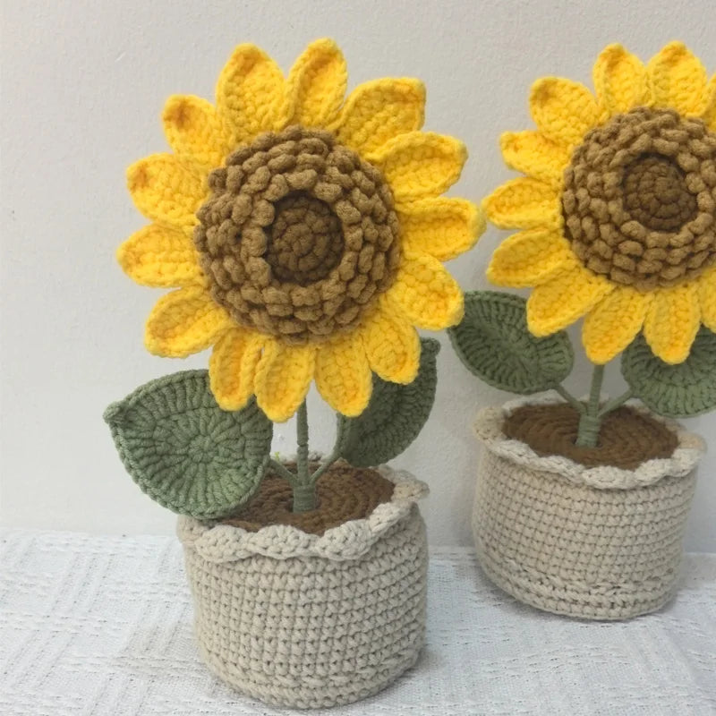 Hand-knitted Flower Crochet Sunflower Coconut tree Fake Bouquet Artificial Flowers For Home Table Decor Flower Kid Home Deco
