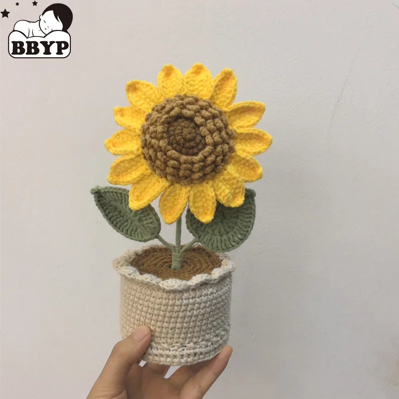 Hand-knitted Flower Crochet Sunflower Coconut tree Fake Bouquet Artificial Flowers For Home Table Decor Flower Kid Home Deco