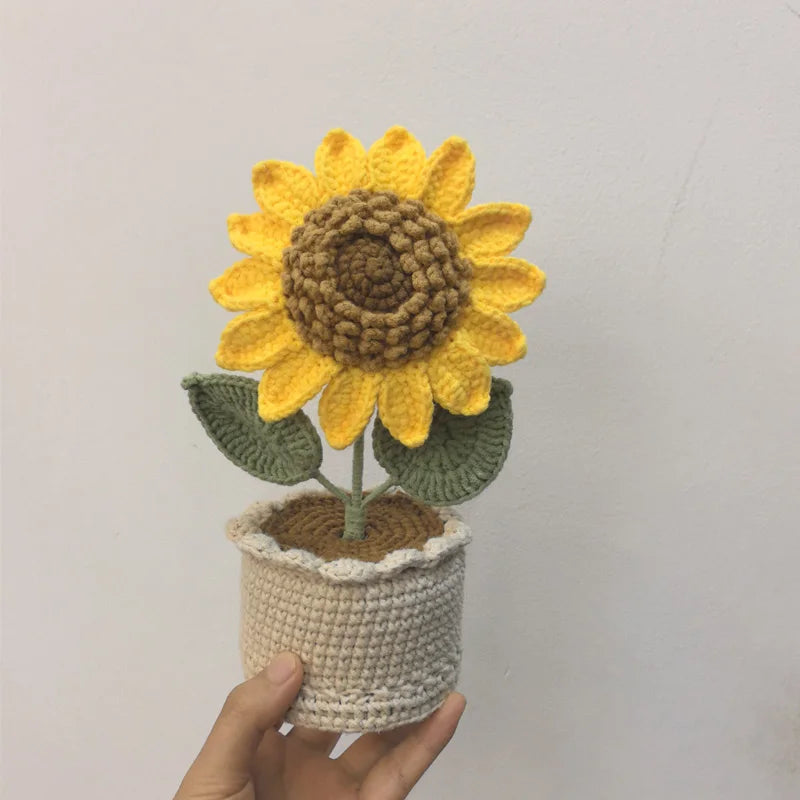 Hand-knitted Flower Crochet Sunflower Coconut tree Fake Bouquet Artificial Flowers For Home Table Decor Flower Kid Home Deco