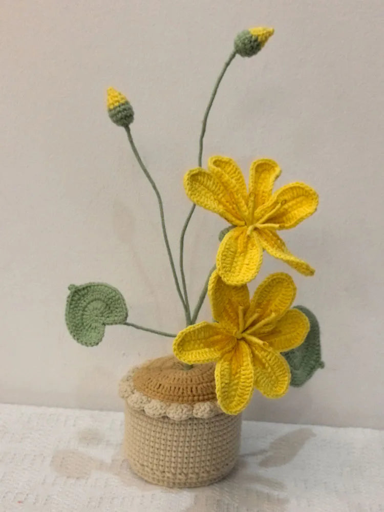 Hand-knitted Flower Crochet Sunflower Coconut tree Fake Bouquet Artificial Flowers For Home Table Decor Flower Kid Home Deco