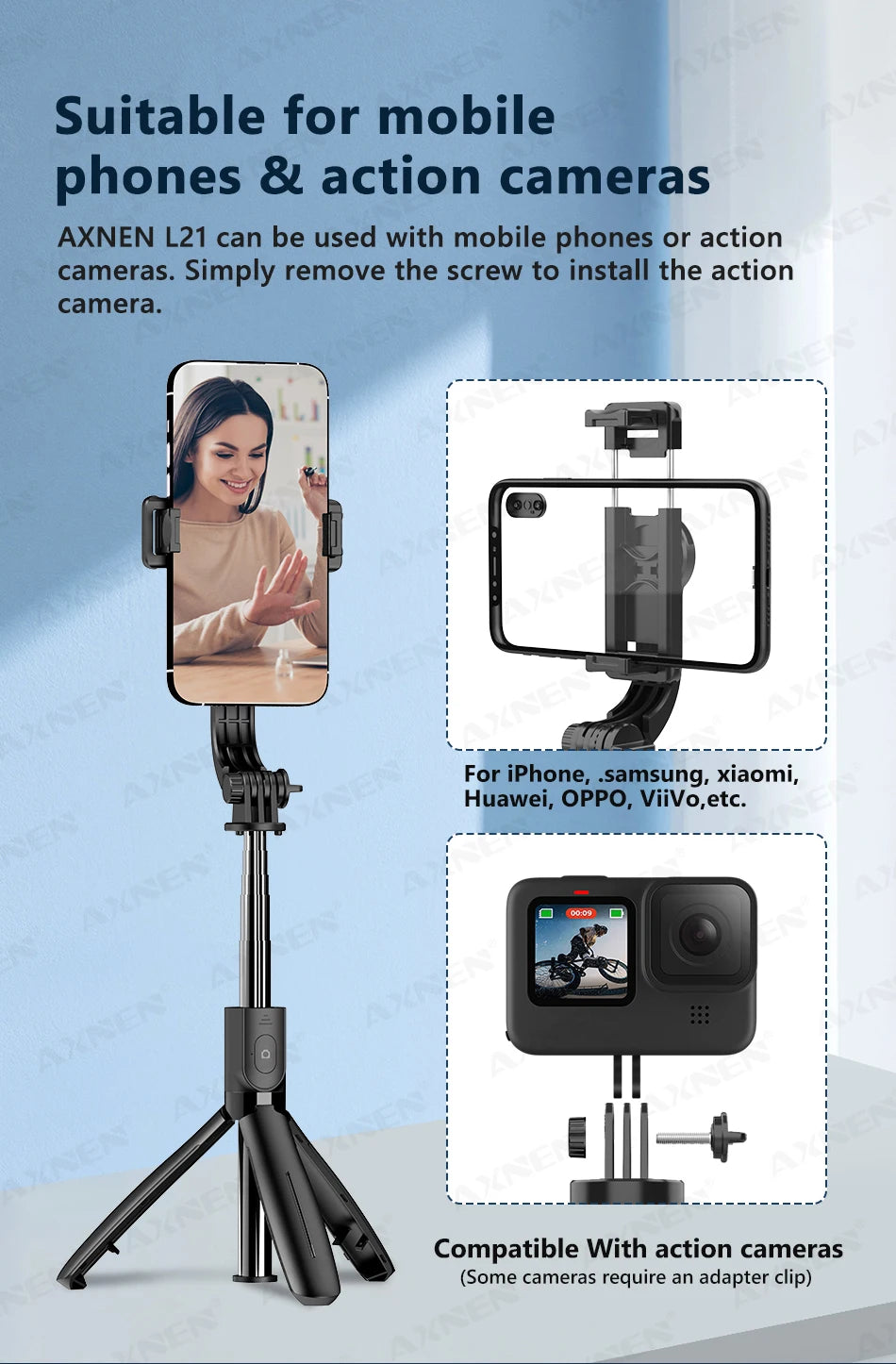 Selfie Stick Tripod for Cell Phone, Mobile Stand Monopod with Wireless Remote for iPhone Samsung Huawei Xiaomi Smartphone
