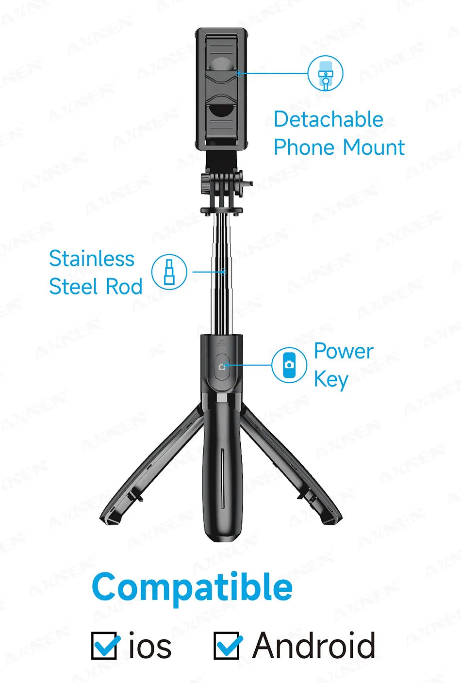 Selfie Stick Tripod for Cell Phone, Mobile Stand Monopod with Wireless Remote for iPhone Samsung Huawei Xiaomi Smartphone