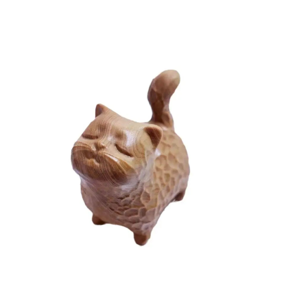 Cat Model Crafts Hand-carved Wooden Cat Statue Cute Tiny Cat Sculpture Creative Cartoon Animal Figurine Kids Gifts