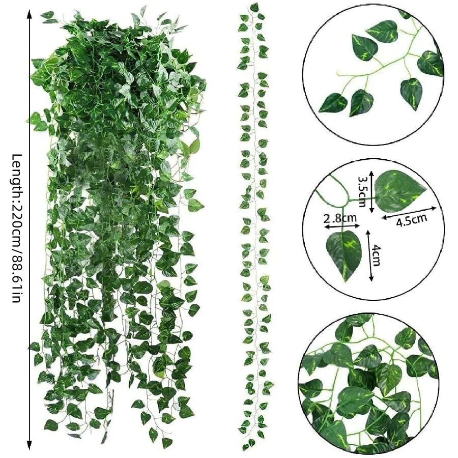 4.4/11M Artificial Plant Green Ivy Leaf Garland Fake Plant Creeper Hanging Vine Outdoor DIY Garden Wall Wedding Party Home Decor