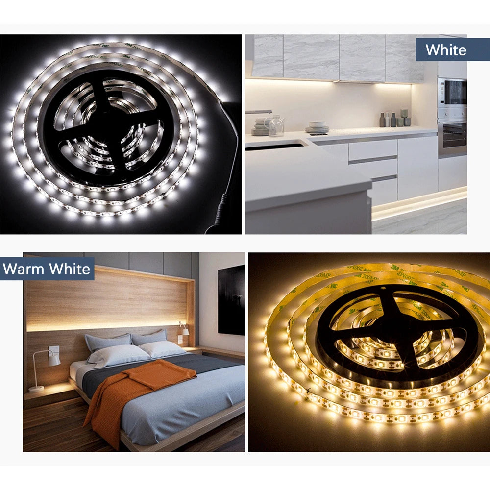5M USB Led Strip Lights Aesthetic Room Decor Christmas Decoration Bedroom Closets Kitchen TV Ambient Ring Light Neon Wall Lamps