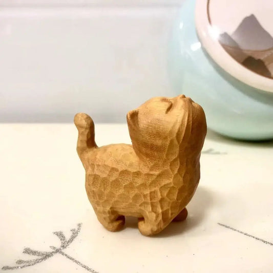 Cat Model Crafts Hand-carved Wooden Cat Statue Cute Tiny Cat Sculpture Creative Cartoon Animal Figurine Kids Gifts