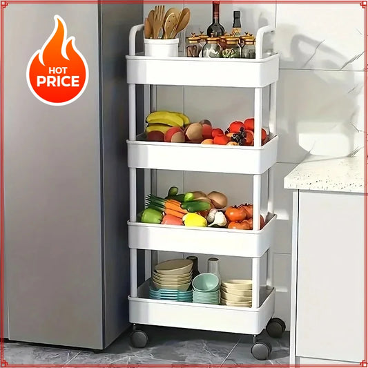 2025 Multifunctional White Rolling Storage Cart with Open Shelves for Living Room Books Kitchen Bedroom Decor