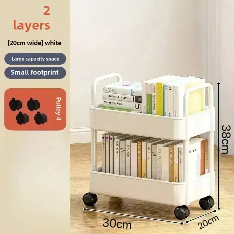2025 Multifunctional White Rolling Storage Cart with Open Shelves for Living Room Books Kitchen Bedroom Decor