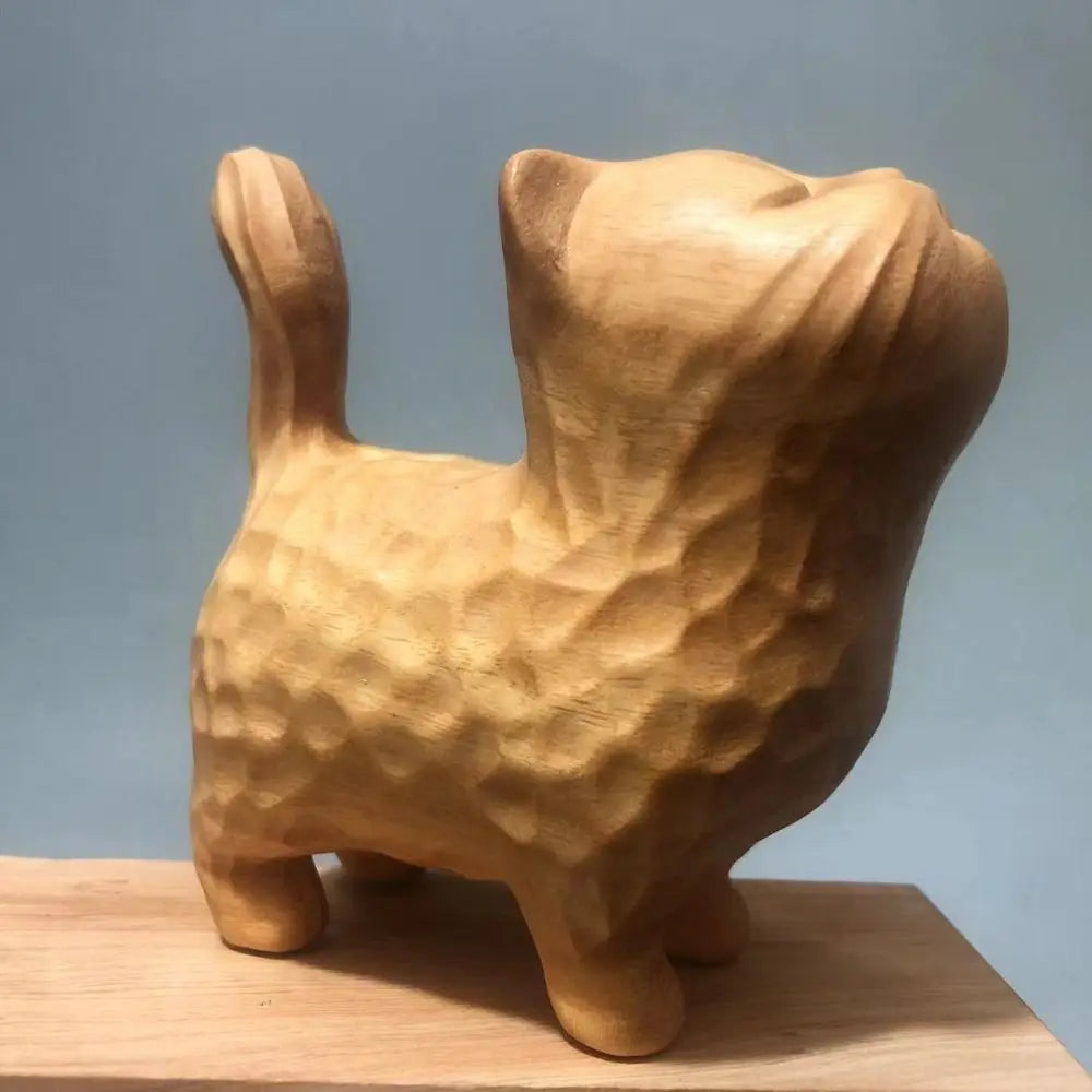 Cat Model Crafts Hand-carved Wooden Cat Statue Cute Tiny Cat Sculpture Creative Cartoon Animal Figurine Kids Gifts