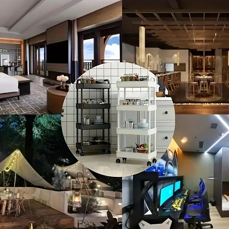 2025 Multifunctional White Rolling Storage Cart with Open Shelves for Living Room Books Kitchen Bedroom Decor