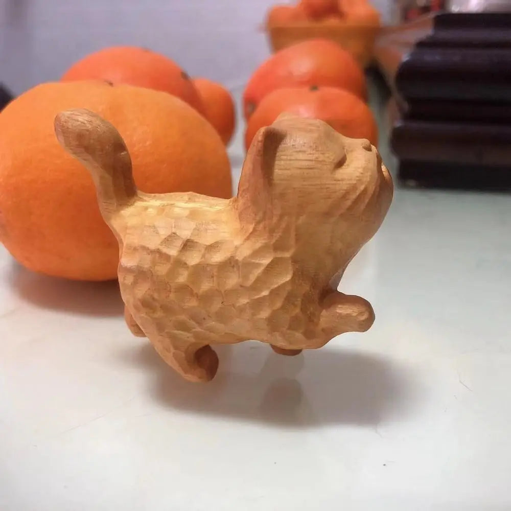 Cat Model Crafts Hand-carved Wooden Cat Statue Cute Tiny Cat Sculpture Creative Cartoon Animal Figurine Kids Gifts