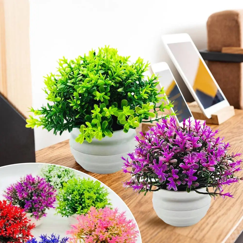 Artificial Pot Flowers 2025 Small Fake Plants with Pot Mini Potted Plants for Kitchen Garden House Office Tabletop Decoration