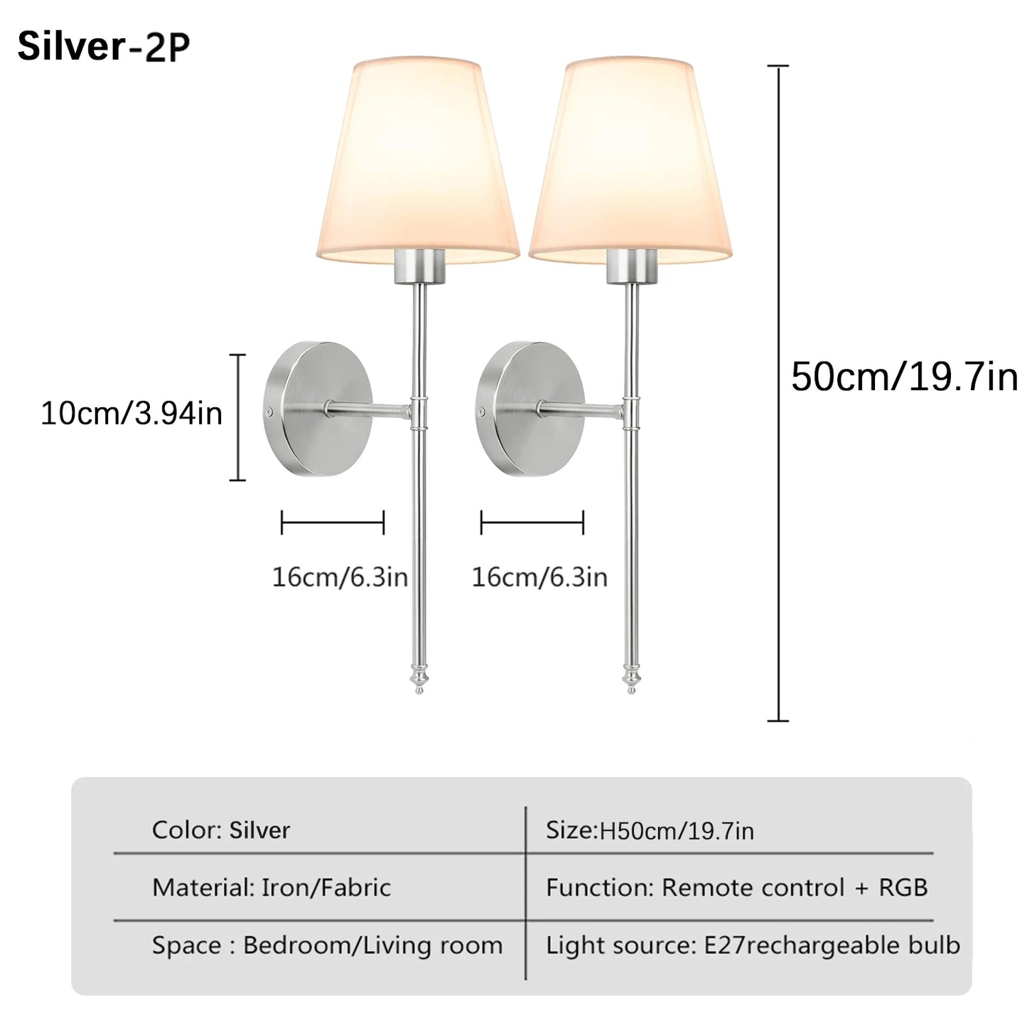 Rechargeable Battery Powered Wall Lamp 11Rgb Wireless Wall Light with Remote Control, Dimmable Wall Lamp for Bedroom Living Room