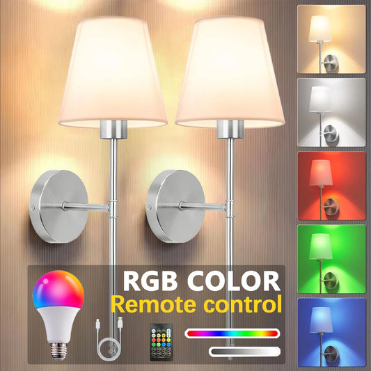 Rechargeable Battery Powered Wall Lamp 11Rgb Wireless Wall Light with Remote Control, Dimmable Wall Lamp for Bedroom Living Room
