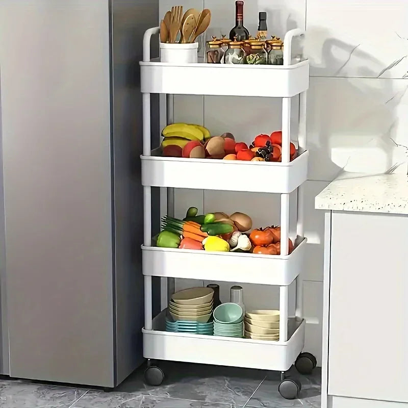 2025 Multifunctional White Rolling Storage Cart with Open Shelves for Living Room Books Kitchen Bedroom Decor