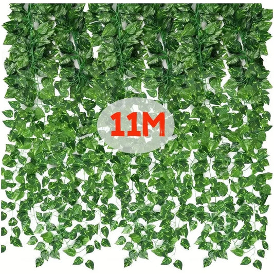 4.4/11M Artificial Plant Green Ivy Leaf Garland Fake Plant Creeper Hanging Vine Outdoor DIY Garden Wall Wedding Party Home Decor