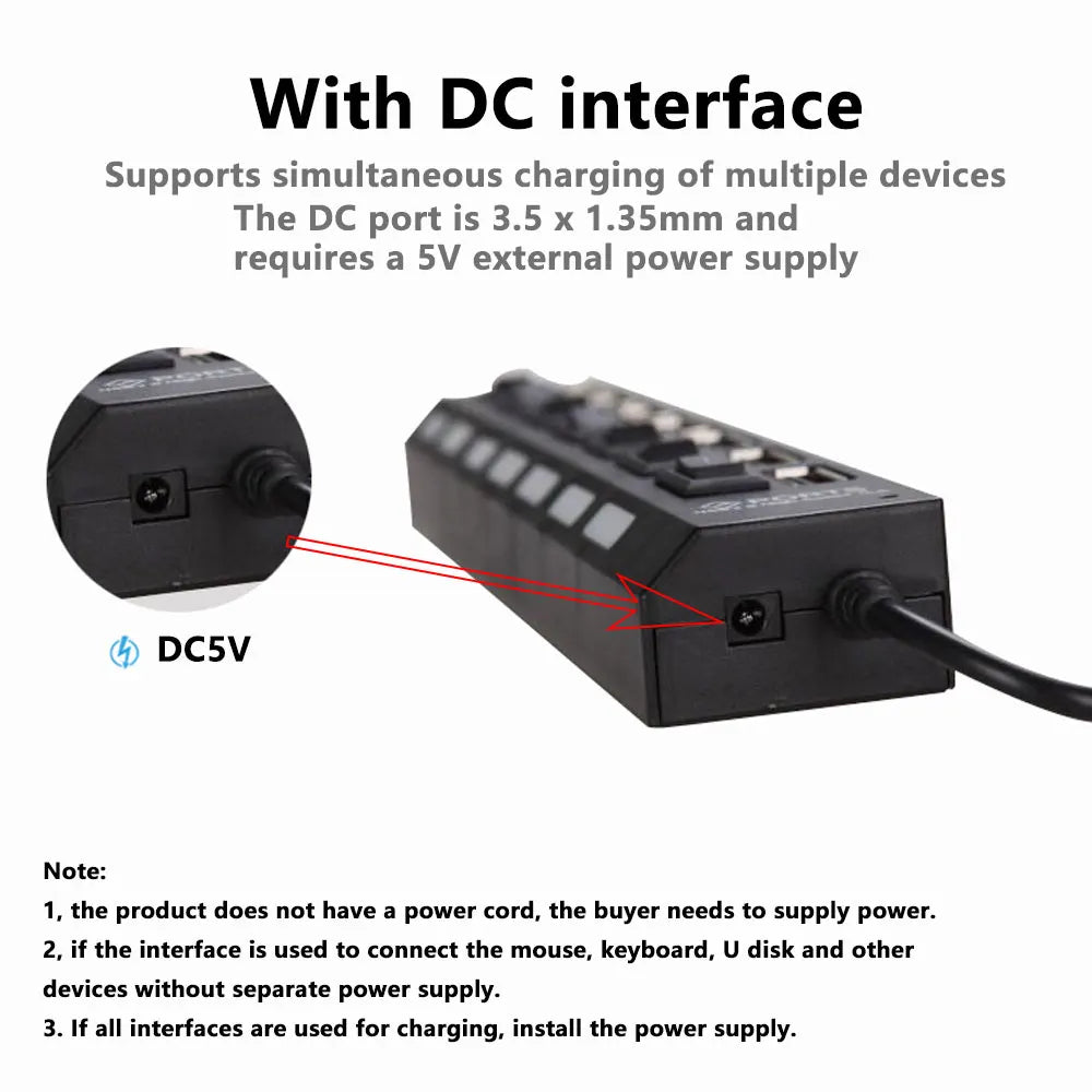 USB Hub Splitter With Individual Switch USB 4/7 Port Splitter Individual Switch USB Adapter Hub Multi-Port Socket Powered ON/OFF