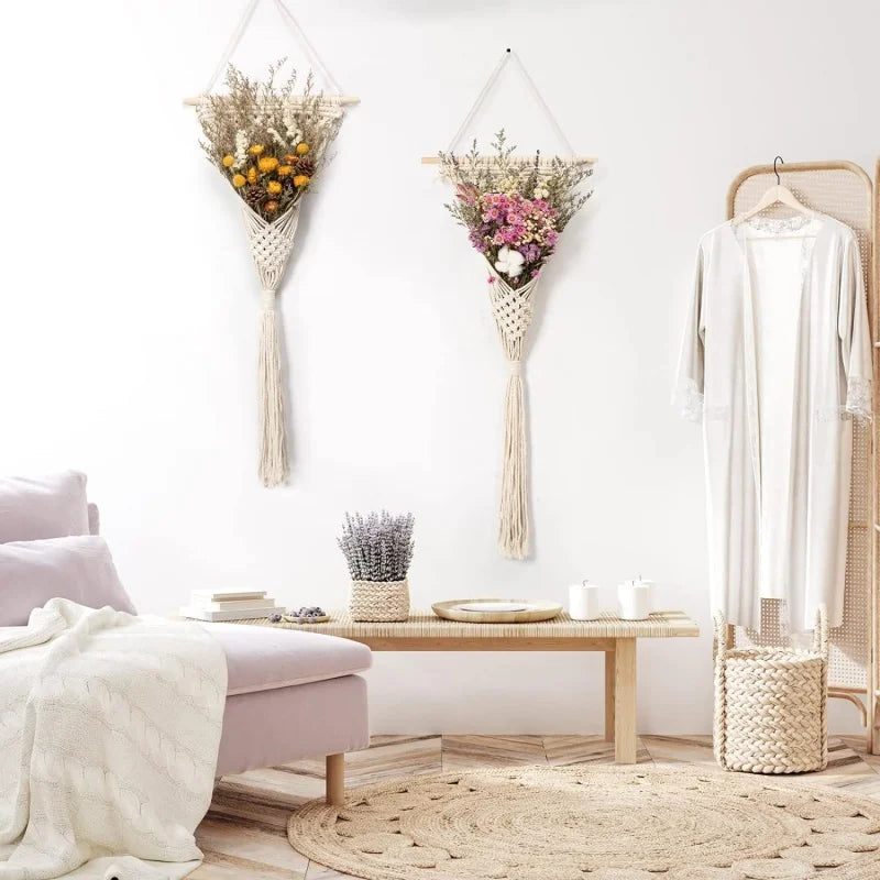 Hand-woven Boho Wall Decor Wall Hanging Tapestry with Woven Pocket Living Room Bedroom Bohemian Craft Decoration Handmade Gifts