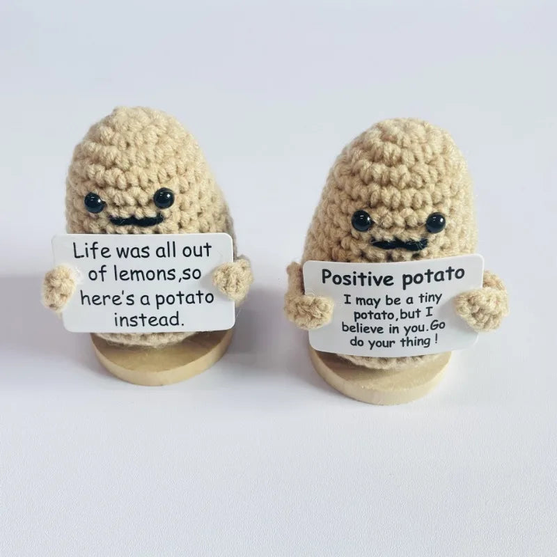 New Positive Energy Potato Hug Pocket Mini Handmade Plush Wool Knitting Doll with Card Funny Christams Gift Home Room Decoration
