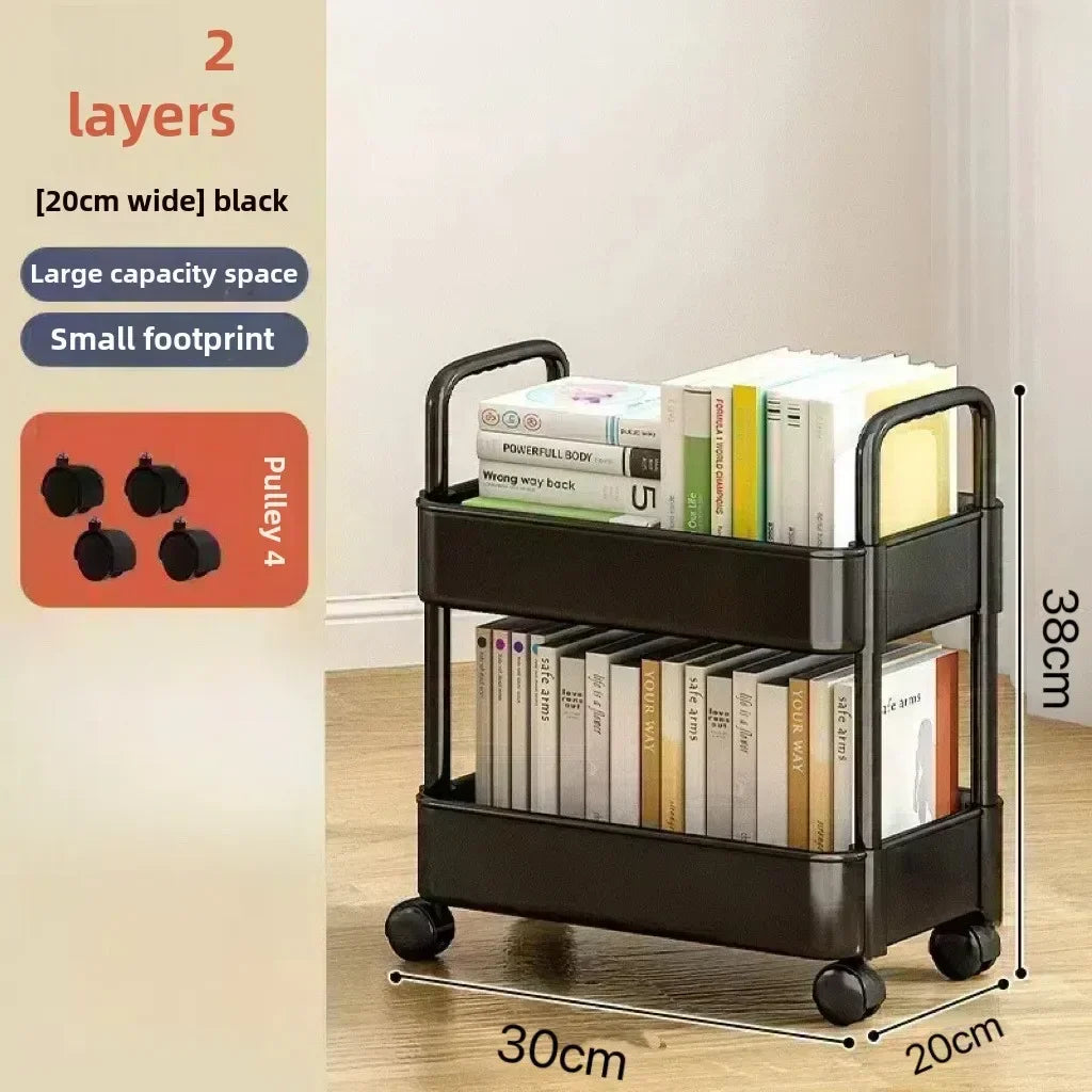 2025 Multifunctional White Rolling Storage Cart with Open Shelves for Living Room Books Kitchen Bedroom Decor