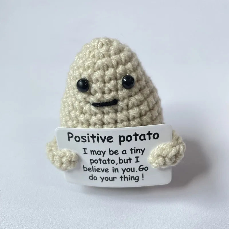 New Positive Energy Potato Hug Pocket Mini Handmade Plush Wool Knitting Doll with Card Funny Christams Gift Home Room Decoration