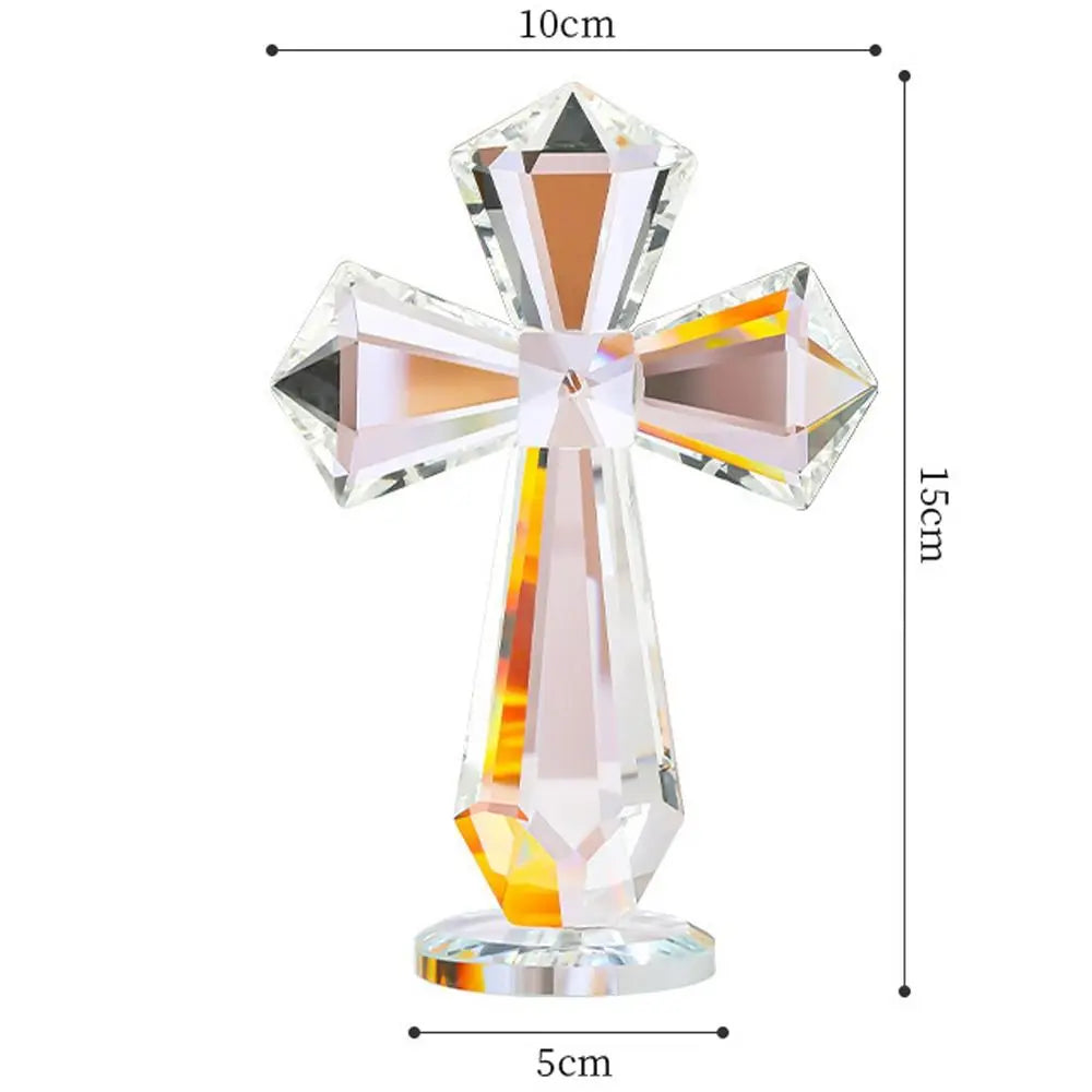 Hand-carved AB Color Crystal Cross Ornament Standing Exquisite Christian Cross Crafts Handmade Crosses Figurine Religious Gift