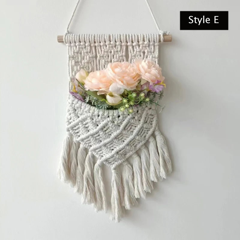 Hand-woven Boho Wall Decor Wall Hanging Tapestry with Woven Pocket Living Room Bedroom Bohemian Craft Decoration Handmade Gifts