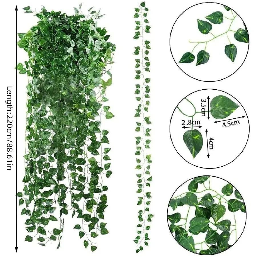 4.4/11M Artificial Plant Green Ivy Leaf Garland Fake Plant Creeper Hanging Vine Outdoor DIY Garden Wall Wedding Party Home Decor