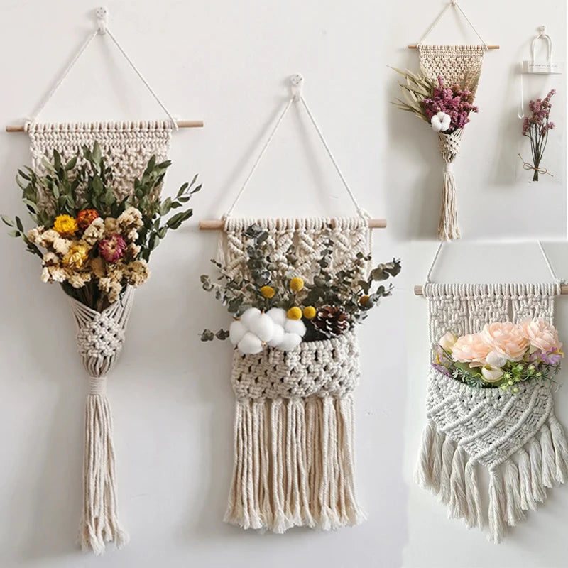 Hand-woven Boho Wall Decor Wall Hanging Tapestry with Woven Pocket Living Room Bedroom Bohemian Craft Decoration Handmade Gifts