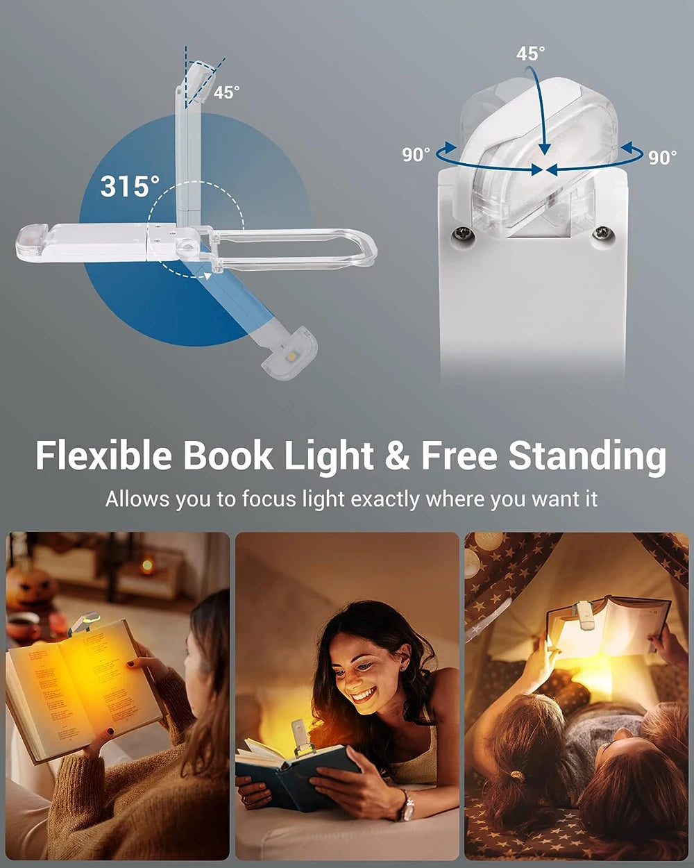 Mini Light Reading Clip Light LED Small Night Light USB Charging Adjustable Brightness Eye Protection Portable