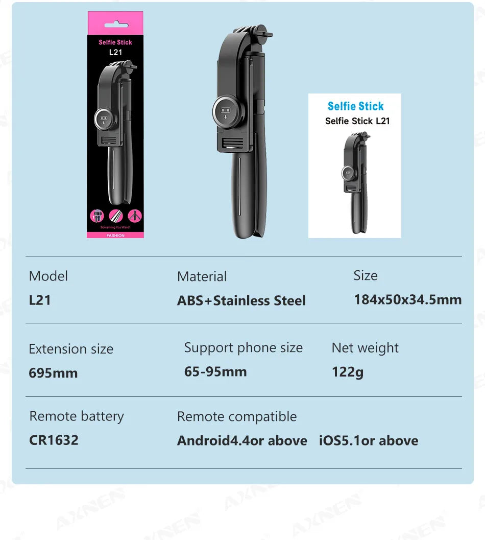 Selfie Stick Tripod for Cell Phone, Mobile Stand Monopod with Wireless Remote for iPhone Samsung Huawei Xiaomi Smartphone