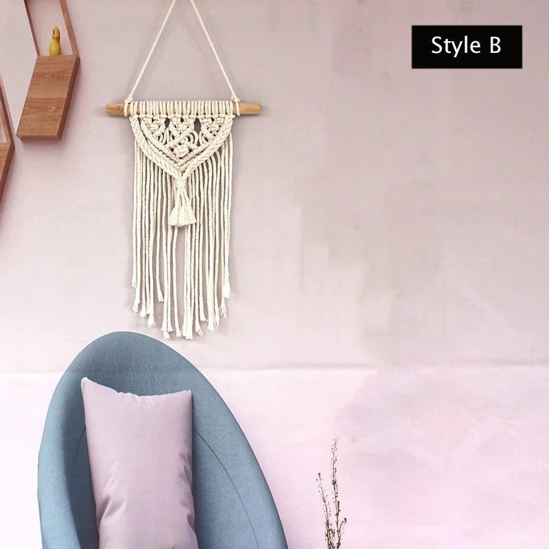 Hand-woven Boho Wall Decor Wall Hanging Tapestry with Woven Pocket Living Room Bedroom Bohemian Craft Decoration Handmade Gifts