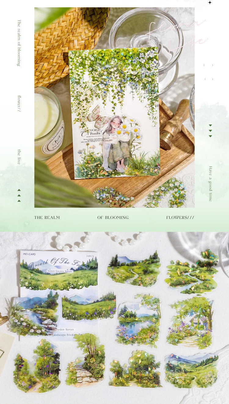 20pcs/1lot Kawaii Scrapbook Stickers  the garden is full of greenery Junk Journal  Planner Stationery Sticker Planner Decorative
