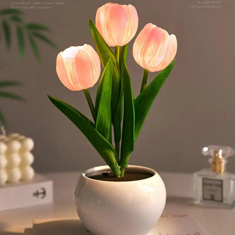 Tulip Table Lamp LED Bedside Lamp Simulation Flower Bouquet Bedroom Bedside Romantic Atmosphere Birthday Gift Home Decoration