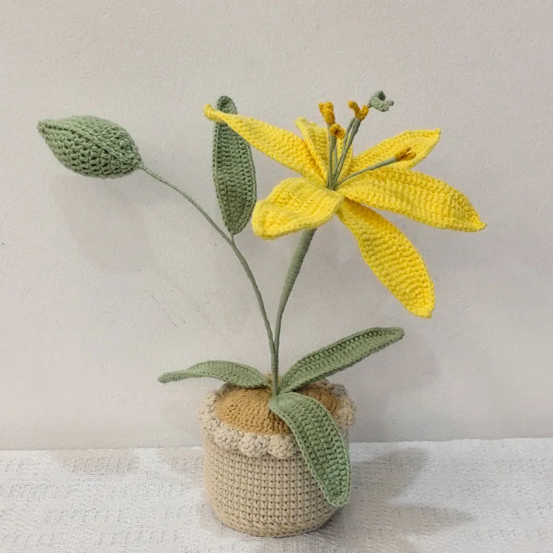 Hand-knitted Flower Crochet Sunflower Coconut tree Fake Bouquet Artificial Flowers For Home Table Decor Flower Kid Home Deco
