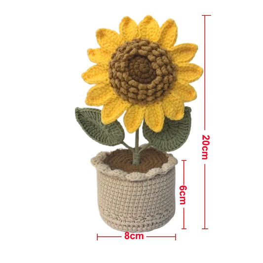 Hand-knitted Flower Crochet Sunflower Coconut tree Fake Bouquet Artificial Flowers For Home Table Decor Flower Kid Home Deco